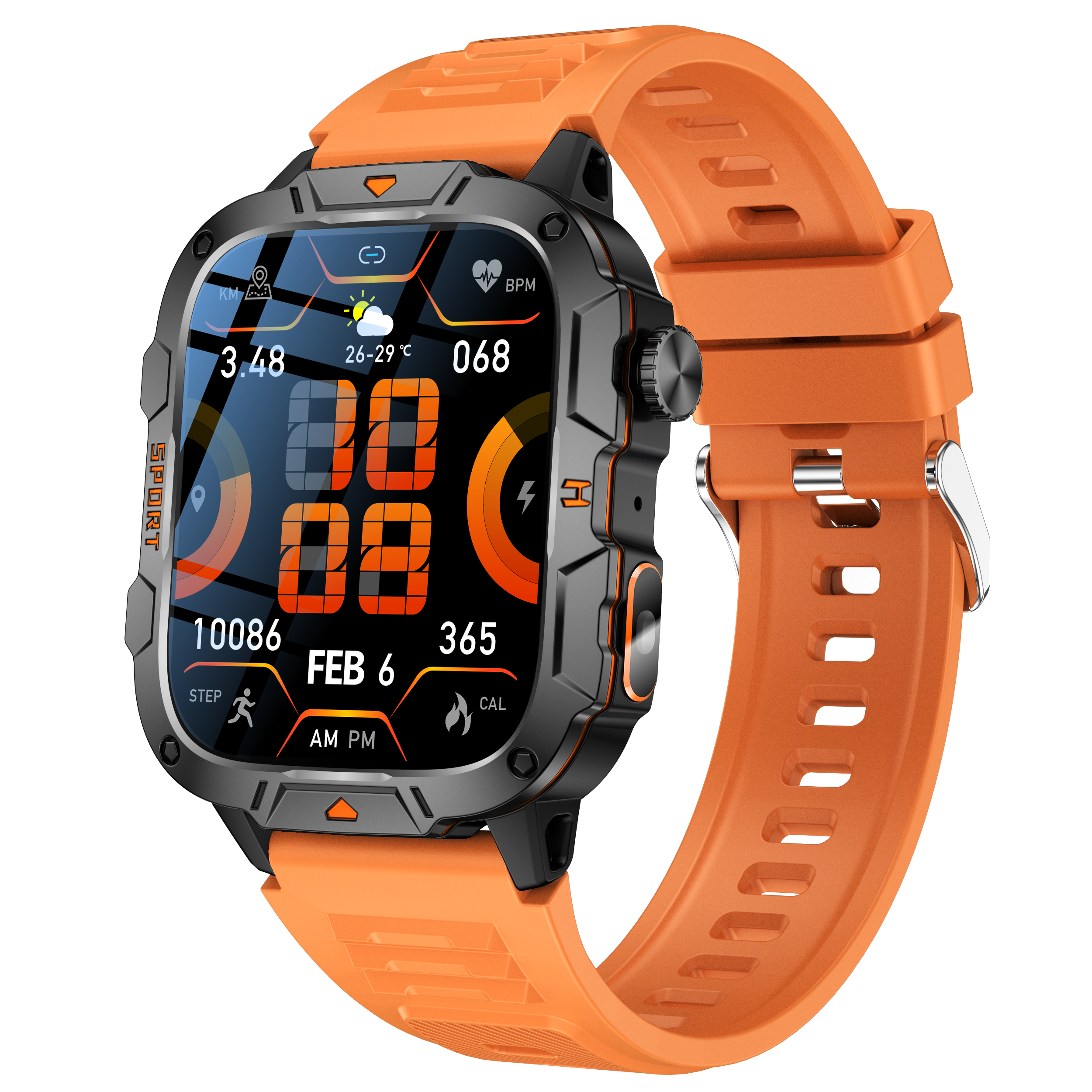 Reloj Inteligente Deportivo para Hombre con Linterna para Exteriores, Pantalla Grande de 1.96 Pulgadas, Smartwatch Impermeable IP68