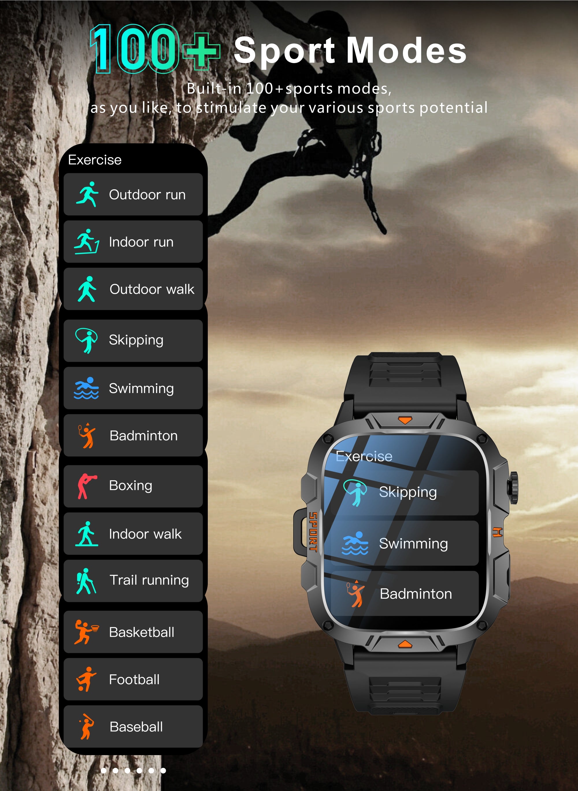 Reloj Inteligente Deportivo para Hombre con Linterna para Exteriores, Pantalla Grande de 1.96 Pulgadas, Smartwatch Impermeable IP68