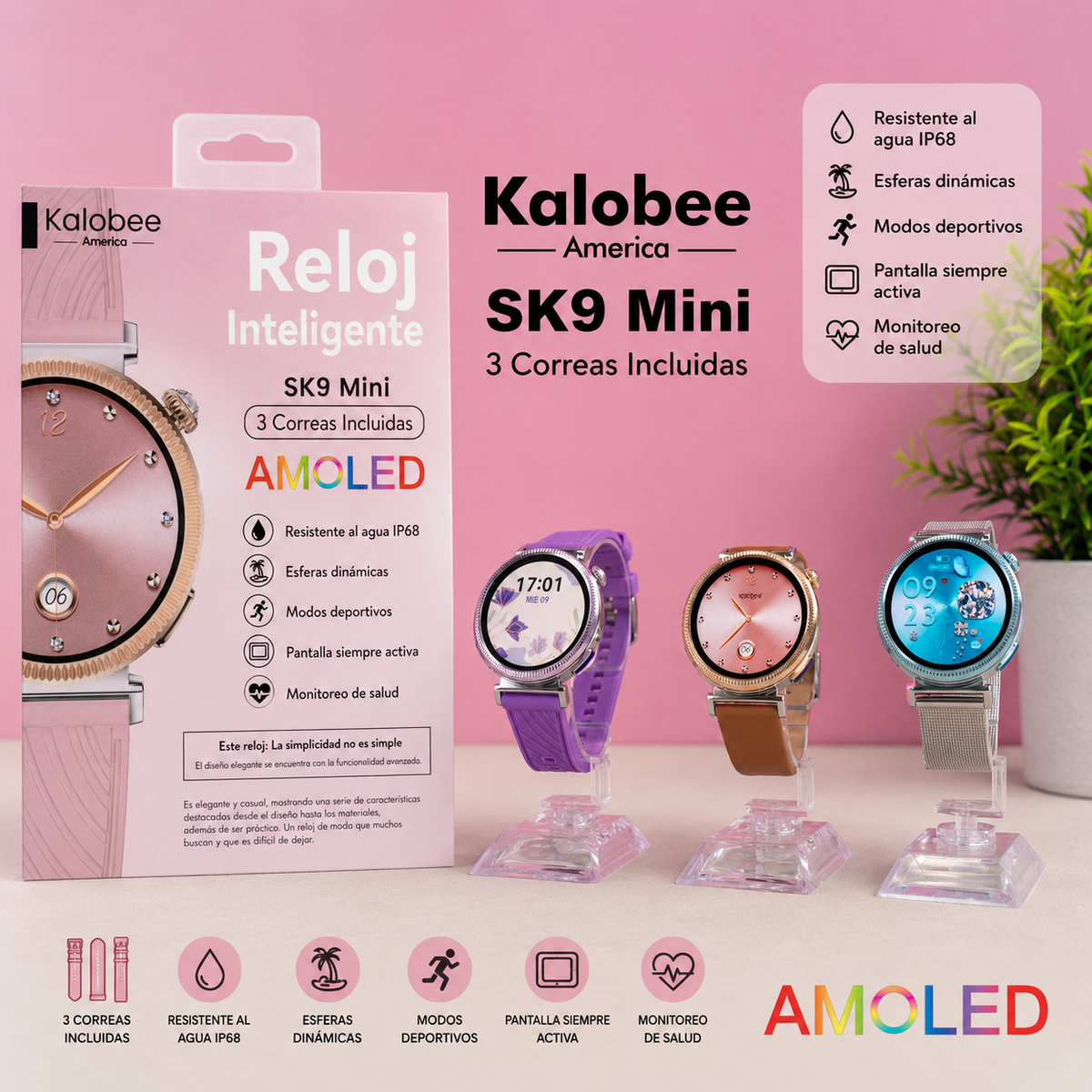 Smartwatch Kalobee para mujer Amoled HY-SK9mini IP68 Waterproof Fitness