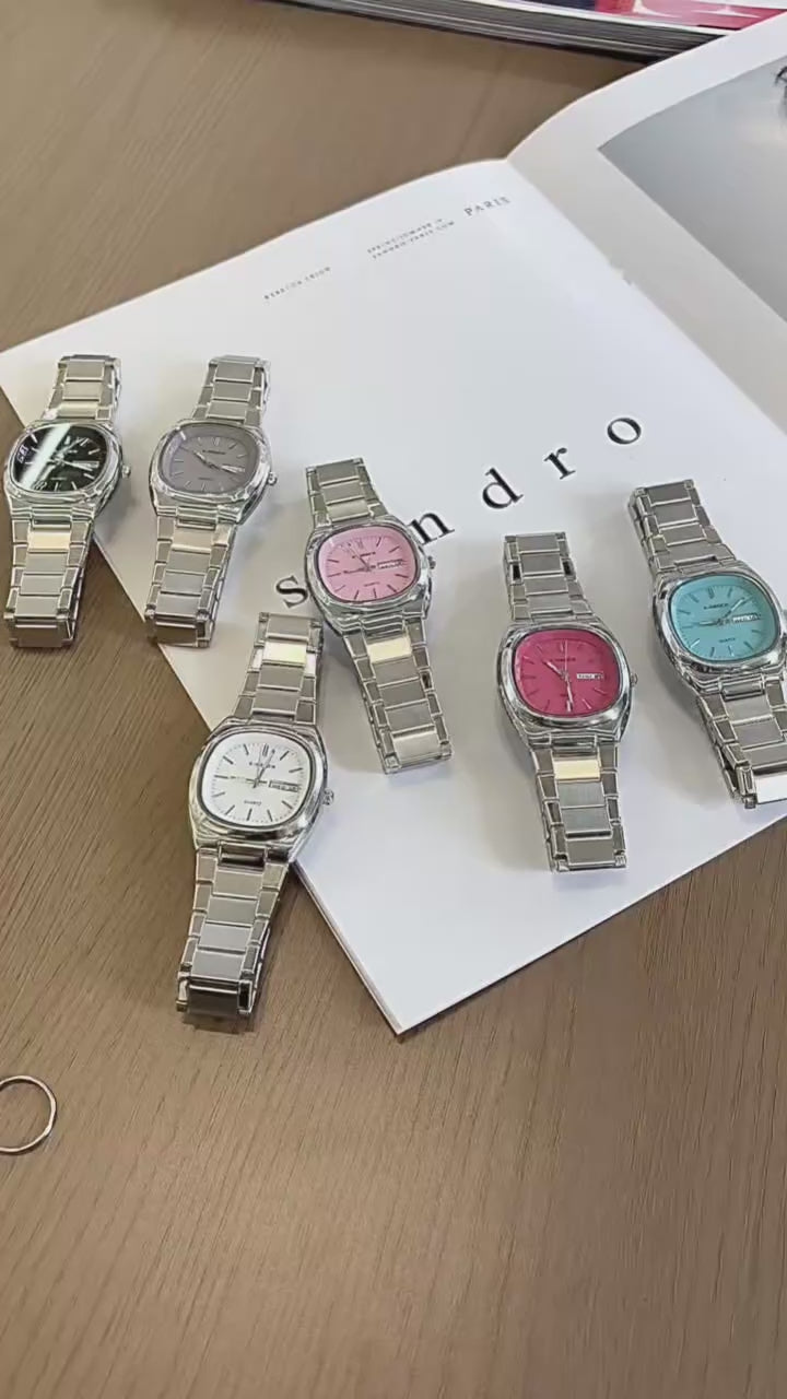 Reloj de cuarzo para damas X-GEQCK de moda, con esfera de vidrio de acero inoxidable, manecillas luminosas de lujo y doble botón para mujer