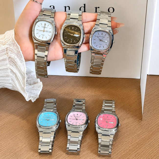 Reloj de cuarzo para damas X-GEQCK de moda, con esfera de vidrio de acero inoxidable, manecillas luminosas de lujo y doble botón para mujer