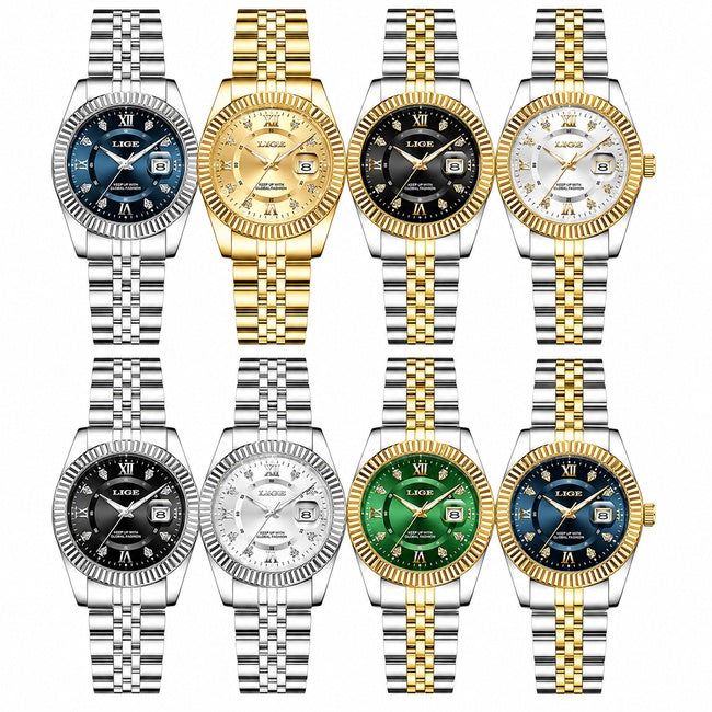 X-GEQCK S6 para reloj de mujer elegante de acero inoxidable de lujo, resistente al agua, reloj de cuarzo luminoso para damas.